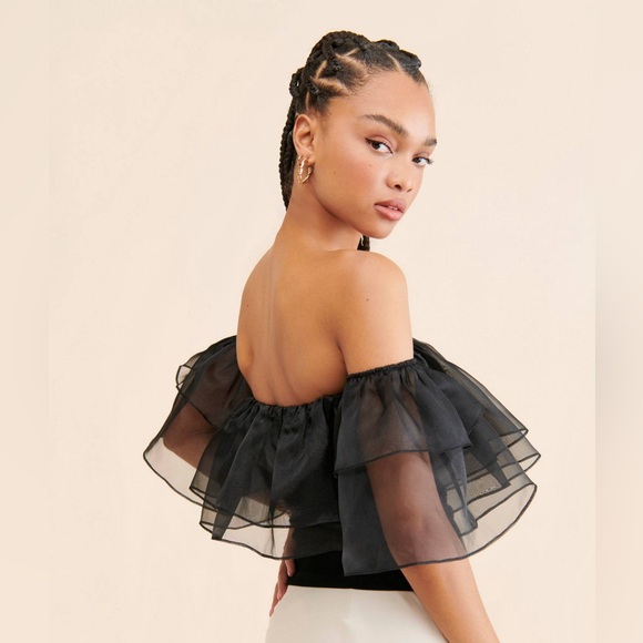 NWT- Dolan Anthropologie Tirered Organza Top in Black Size Medium - Picture 2 of 6